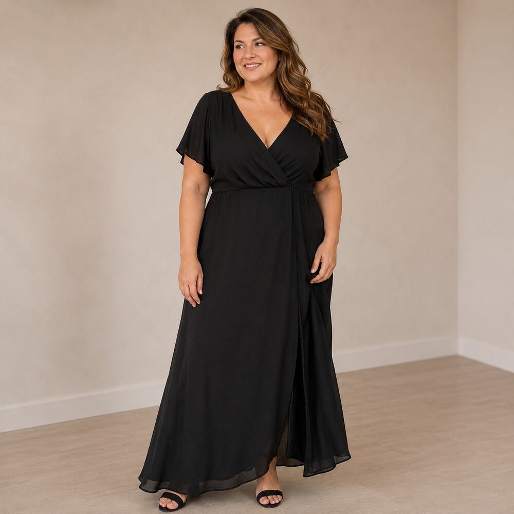 Azazie A24 A-Line Black Chiffon Floor-Length Formal Dress